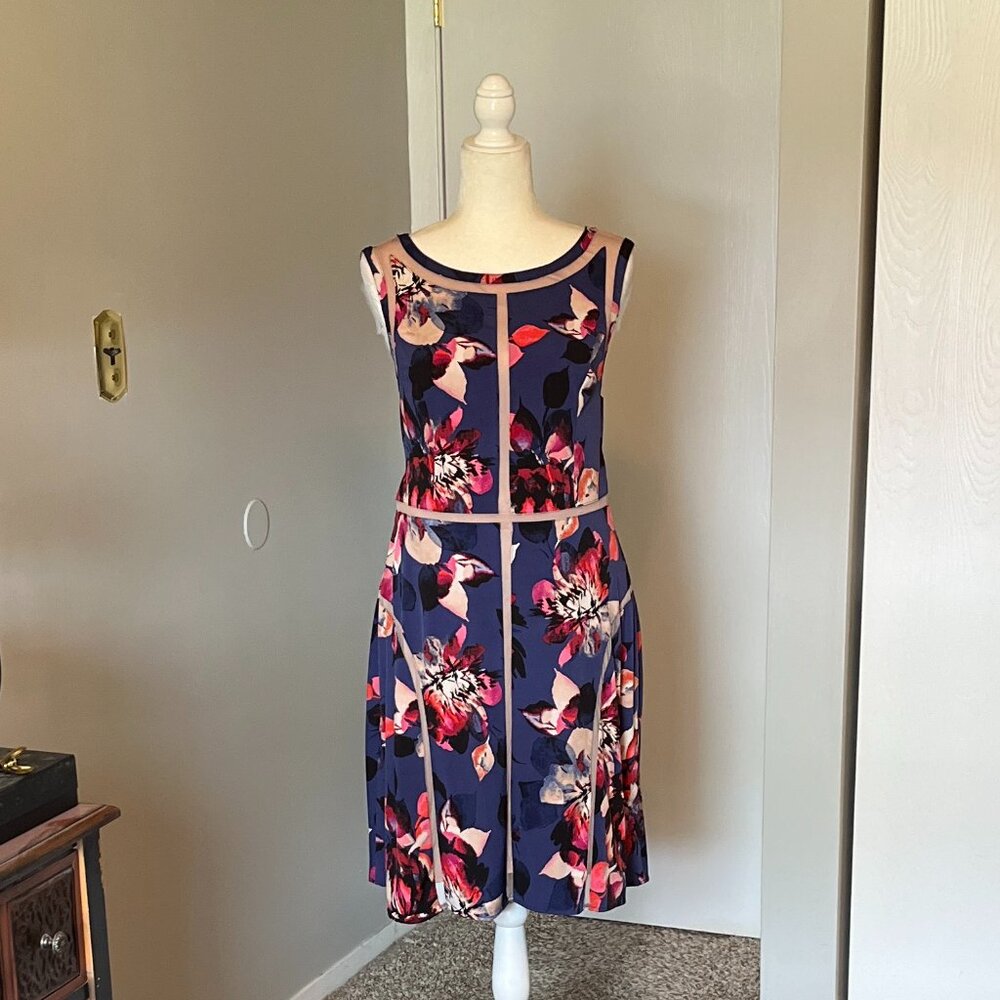 Blue and Pink Floral Knee-Length Dress - Adrianna Papell